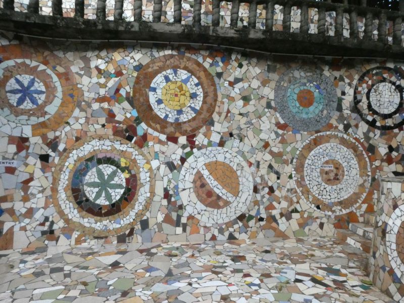 Part of one of the mosaic walls in the ampitheatre in the rock garden Chandigarh