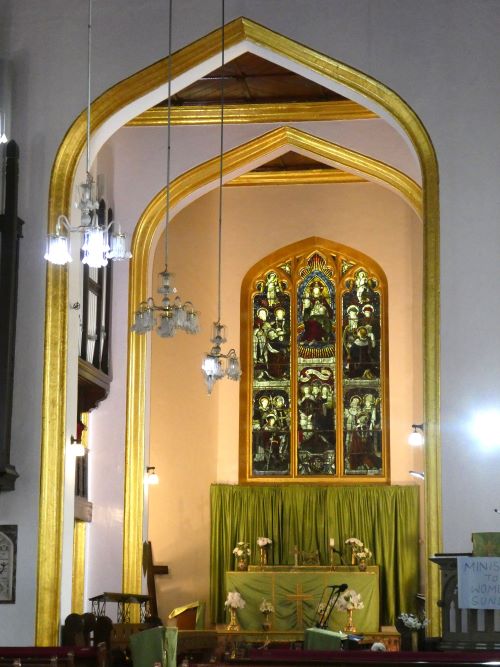 Stunning strained class windows in a side chapel in the Christ Church Shimla