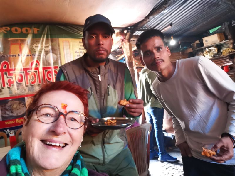 Teresa, LakshmiNarayan and Santosh the horsemen at the tea stop at Yamunotri
