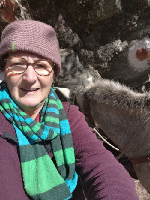 Teresa at the horse station near Yamunotri Temple