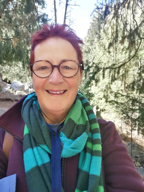 Teresa on the trail to the Pandava Gufa