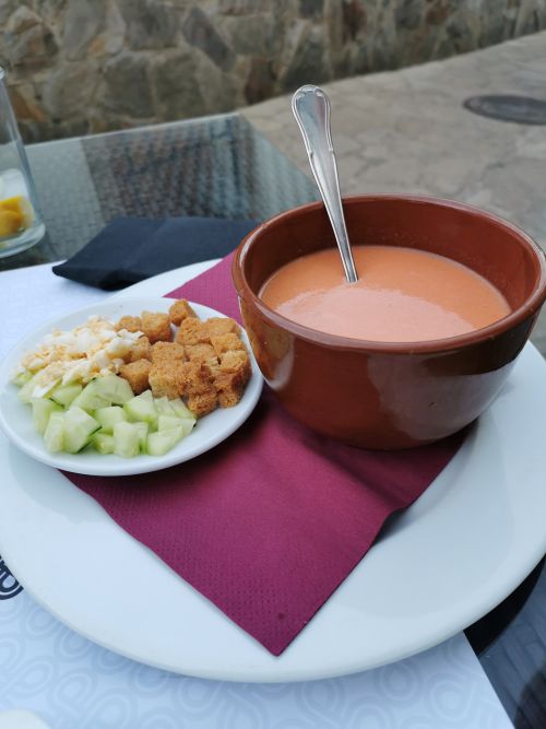Cold tomato soup at La Posada Villaluenga del Rosario