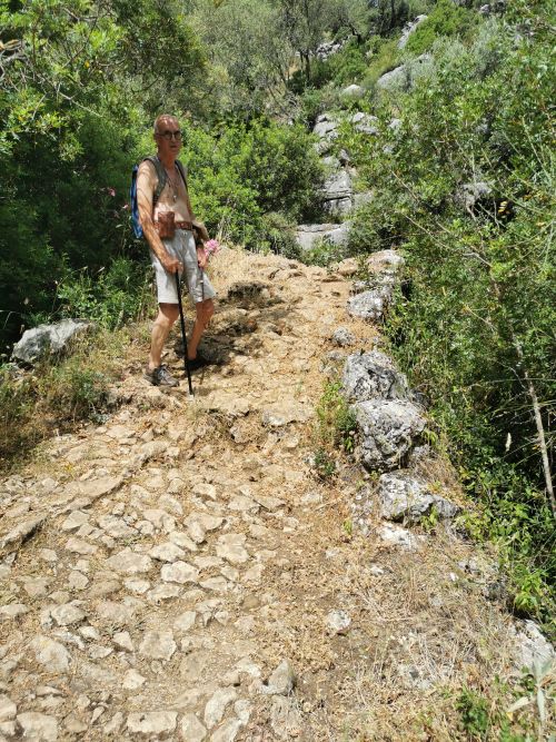 Manfred on top of the Roman bridge on the Ojo del Moro track