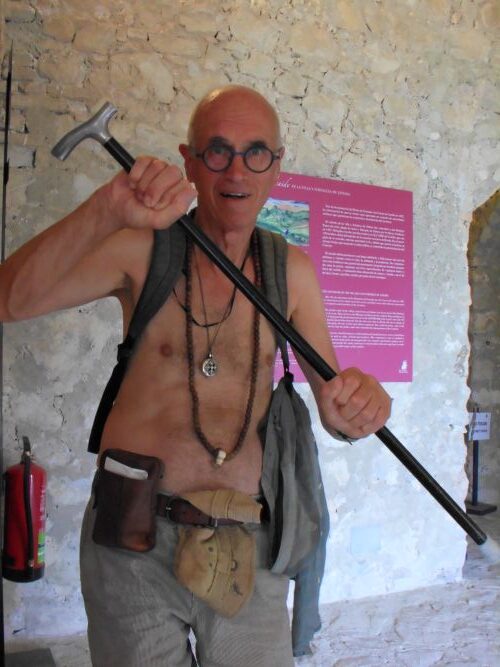 Manfred playing at being an ancient soldier in the castle at Zahara de la Sierra