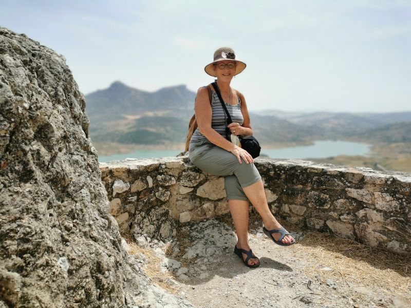 Teresa at a stopping point on the track to the castle on the top of the hill Zahara de la Sierra