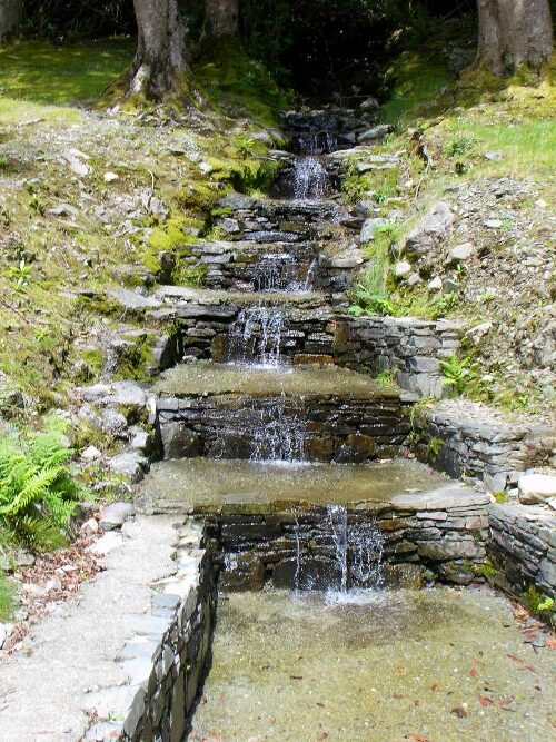 A pretty steeped stream on the walk to the church, coming of the mountain behind Kylemore Abbey