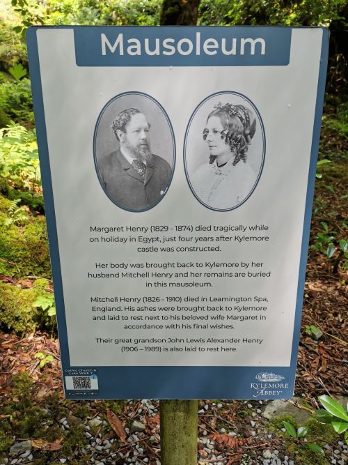 A sign near the mausoleum at Kylemore Abbey