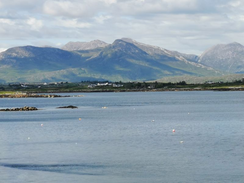 Across the bay from Roundstone to the Inishnee Island and hills beyond