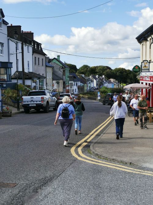 Dionee, Francesca and Matilda walking down the main street of Roundstone