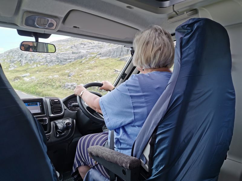 Dionee driving the Caramotors Campervan in The Burren