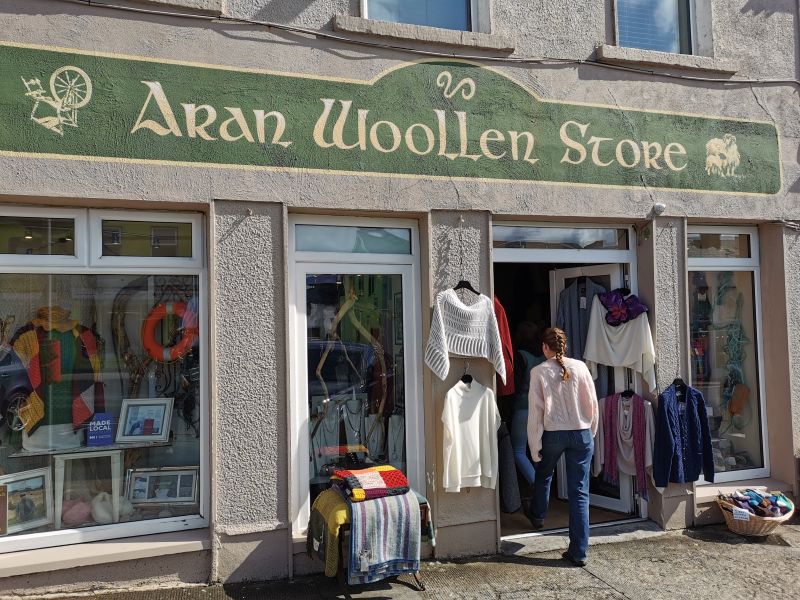 Entering Aran Woollen shop in Clifden