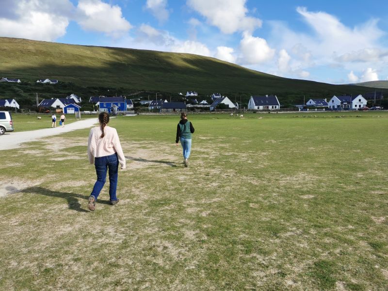 Francesca and Matilda walking back to the the Achill Seas Caves camping ground on Achill Island