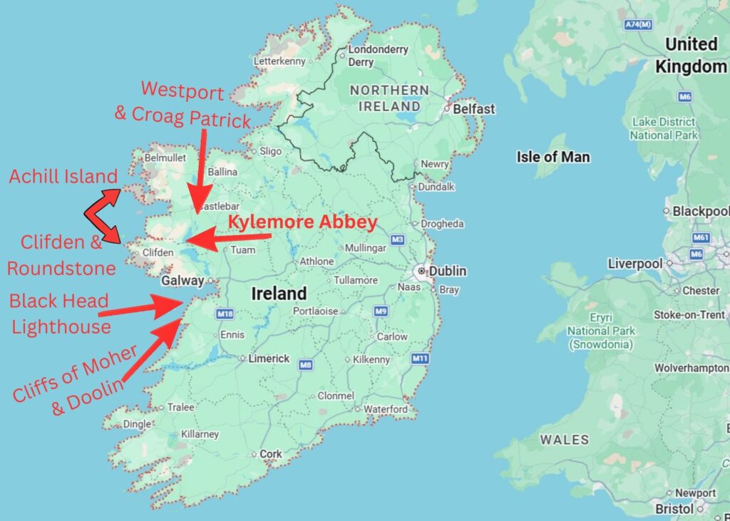 Map of Ireland and places of interest in this story