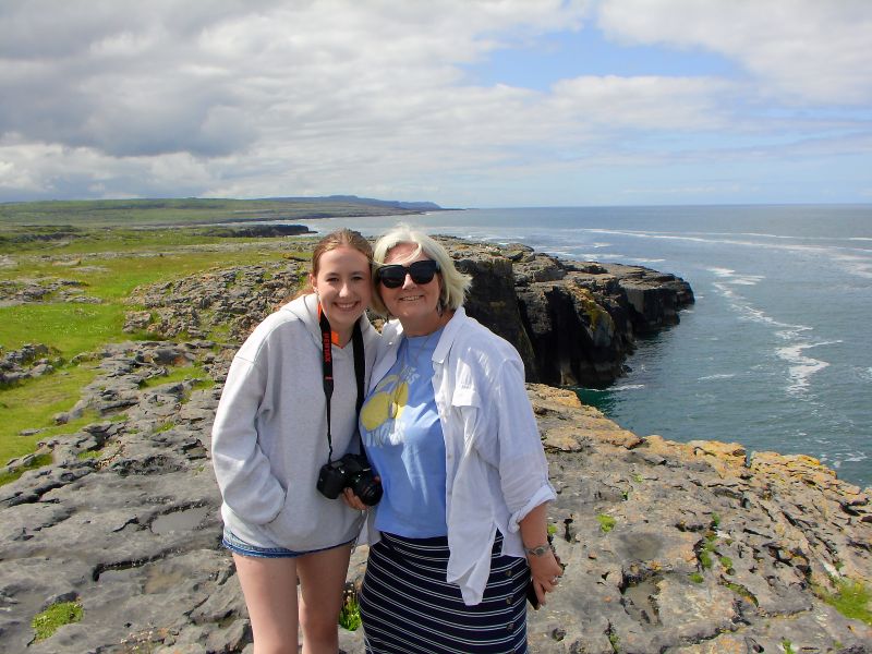Matilda and Dionee on the cliffs north of Doolin in 'The Burren'