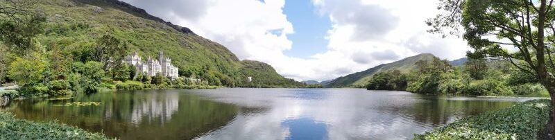 Panorama of Kylemore Abbey and Pollacapall Lough