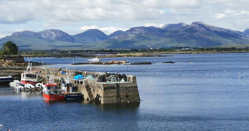 Roundstone harbour, bay and hills