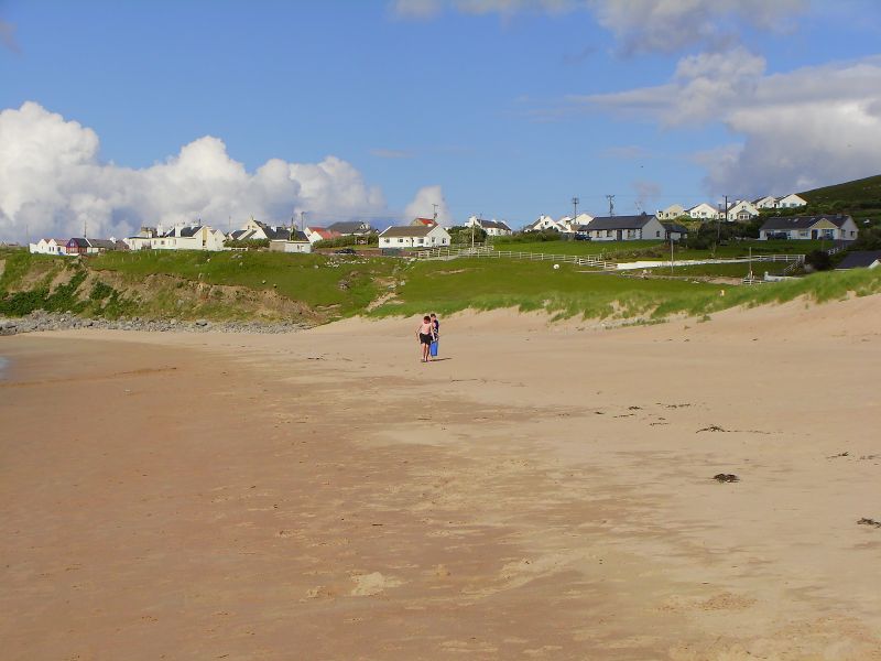 White houses above the golden sands of Dugort beach to the East of Slievemore