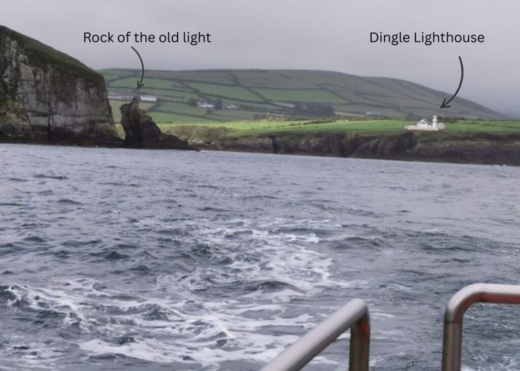 The two lighthouses, old and new, that protect the entrnace to Dingle Bay